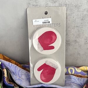 Holiday Mittens Car Coasters Set of 2 – Cup Holder Inserts with Beveled Edge